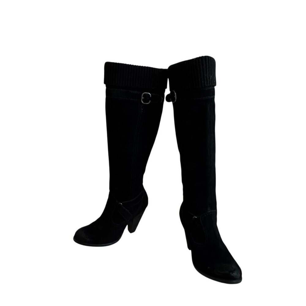 Seychelles Black Suede Knee High Boots | Stacked Heel | Size 7